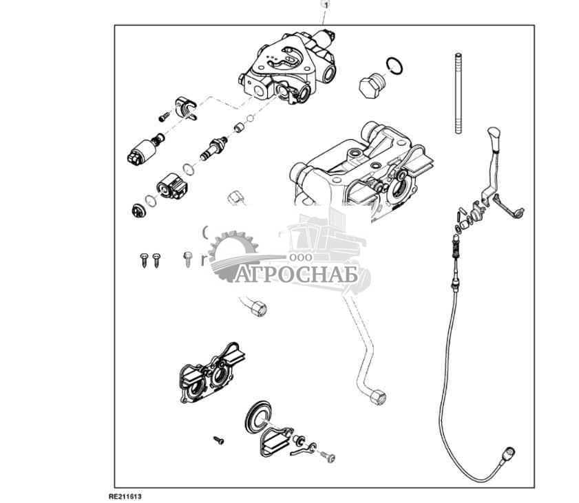 Навесное оборудование, клапан управления цилиндром с разъединяющими муфтами  рычагом сброса высокого давления, 3-й, задний 